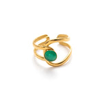 Modern luxury gold boho-chic sculptural jewelry green turquoise ring.