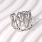 Modern luxury silver linear geometric wide band ring gift for her.