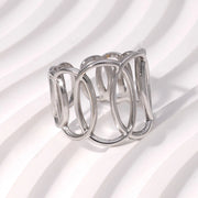 Modern luxury silver linear geometric wide band ring gift for her.