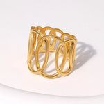 Modern luxury gold linear geometric wide band ring gift for her.