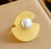 Modern luxury gold fan statement ring gift for her.
