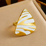 Modern luxury bold white enamel zebra pattern ring for women.