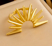 Modern luxury gold adjustable sunburst statement ring gift for her.