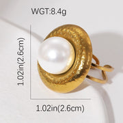 Modern luxury round hammered gold and pearl ring gift for her.