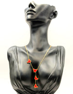 Waterproof gold Y-necklace with red carnelian butterflies Dubai.