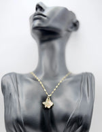 18K gold plated layered white clover and crystal flower pendant.