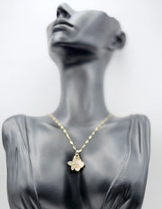 18K gold plated layered white clover and crystal flower pendant.