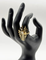 Waterproof gold elongated botanical leaf ring with pearl Dubai.
