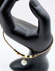 18K gold plated geometric pearl drop snake chain bracelet by Biya Accessoires.