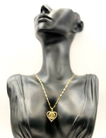 18K gold plated 3D rose inside crystal pavé heart pendant necklace.