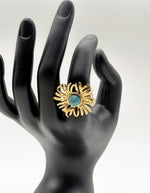 Waterproof gold large blue stone boho ring for women Dubai.