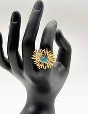 Waterproof gold large blue stone boho ring for women Dubai.