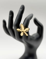 18K gold plated oversized smooth floral statement ring by Biya Accessoires.