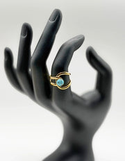 Waterproof gold minimalist turquoise adjustable ring for women Dubai.