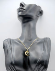 18K gold plated crescent moon necklace with I Love You projection stone by Biya Accessoires.