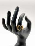 Modern luxury gold linear geometric wide band ring gift for her.