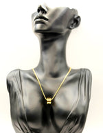 18K gold plated minimalist cylinder barrel pendant necklace.