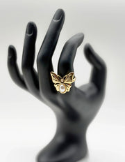 18K gold plated vintage pearl butterfly statement ring by Biya Accessoires.