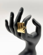 18K gold plated ridged wide statement ring by Biya Accessoires.