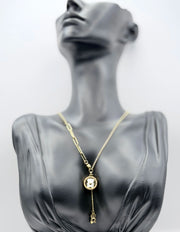 Waterproof non-tarnish artificial gold Y-necklace with paperclip and bead chain.