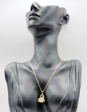 Biya Accessoires 18K gold plated opal heart necklace with pavé crystals.