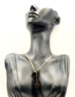 Biya Accessoires 18K gold plated black onyx-style lariat necklace for women.
