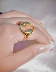 Adjustable gift ring with soft curved dual-tone shape