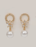 canadian bridal earrings with pearl drops and cubic zirconia flower design