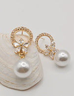 glam gold crystal bloom earrings with pearl drops for canadian weddings