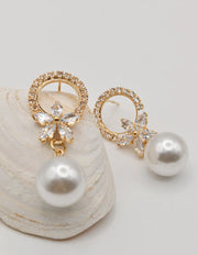 glam gold crystal bloom earrings with pearl drops for canadian weddings