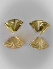 Close-up of textured fan-inspired 18k gold plated studs