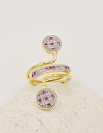 radiant twist golden stone wedding ring with ruby and diamond accents, elegant engagement jewellery for women in canada