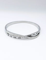 Modern luxury fine art editorial silver jewelry Roman numeral bracelet gift for her.