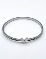 Waterproof silver geometric channel set crystal bracelet for women Dubai.