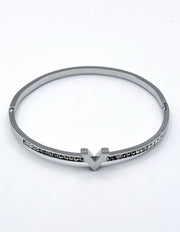 Waterproof silver geometric channel set crystal bracelet for women Dubai.