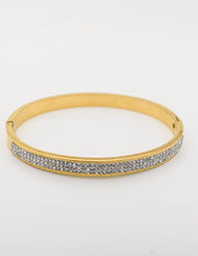 Gold charm bracelet with silver pave crystals