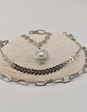 sparkle heart pearl christmas necklace with layered silver chains for women canada – montreal minimalist jewellery and christmas gift for her jewelry