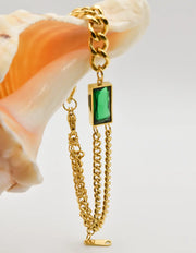canadian_fashion_bracelet_with_green_baguette_stone_and_golden_chain